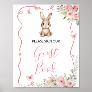Cute Bunny Baby Shower Meisje Guestbook Poster