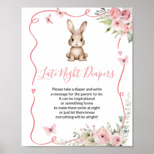 Cute Bunny Baby Shower Meisje Late Night Luiers Poster