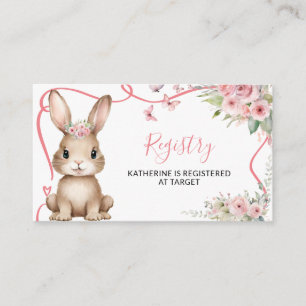 Cute Bunny Baby Shower Meisje Roze Bloem Registrat Informatiekaartje