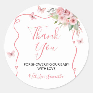 Cute Bunny Baby Shower Meisje Roze Bloemige Bedank Ronde Sticker