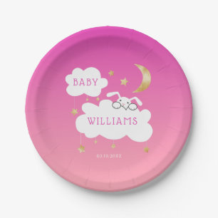 Cute Bunny Baby shower Pink Gold Papieren Bordje