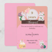 Cute Bunny Birthday Invitation (Devant / Derrière)