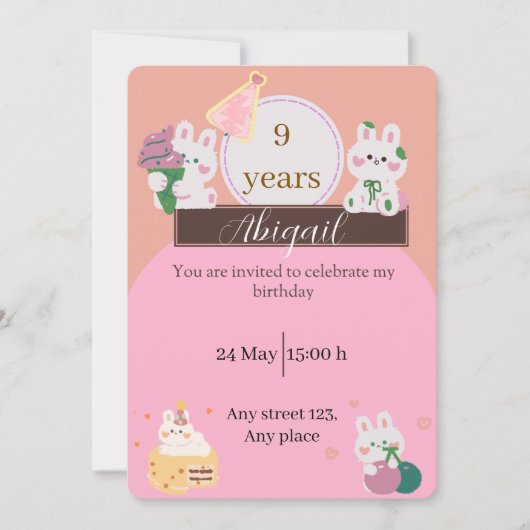 Cute Bunny Birthday Invitation (Devant)