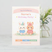 Cute Bunny Birthday Invitation | Pastel Kids Birth (Debout devant)