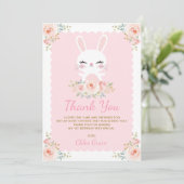 Cute Bunny / Blush Pink Floral Rabbit Birthday Bedankkaart (Staand voorkant)