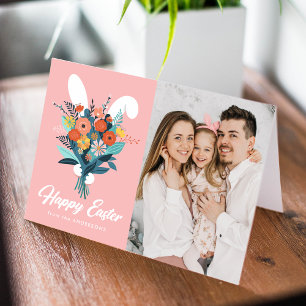 Cute Bunny Bouquet Paasfoto Feestdagen Kaart