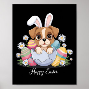 Cute Bunny Boxer Hond Bloemrijke Paaseieren Sket H Poster