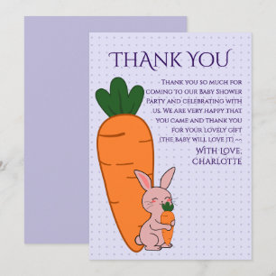 Cute Bunny & Carrot Baby Shower Bedankkaart