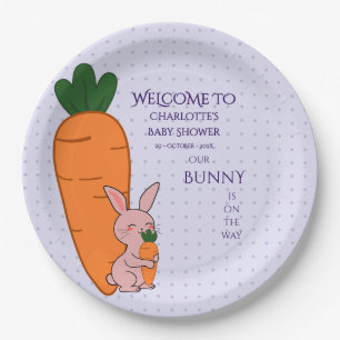 Cute Bunny & Carrot Baby Shower Papieren Bordje
