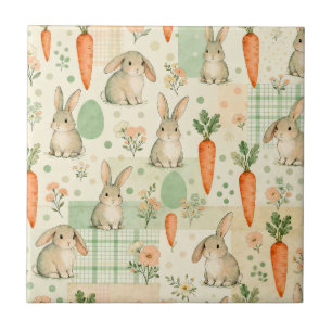 Cute Bunny & Carrot Cottage Patroon (1) Tegeltje