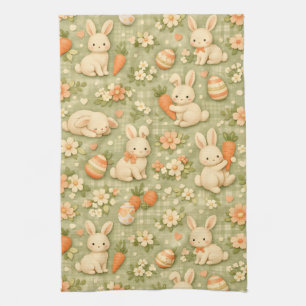 Cute Bunny & Carrot Cottage Patroon (2) Theedoek