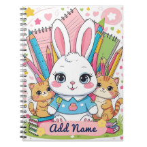 Cute Bunny & Cats Carnet - Nom modifiable