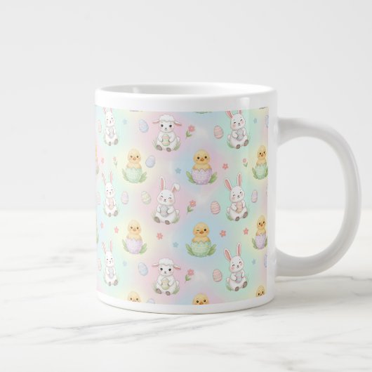 Cute Bunny Chick & Lamb Easter Pattern Extra Grote Beker (Rechts)