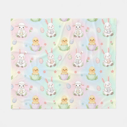 Cute Bunny Chick & Lamb Easter Pattern Fleece Deken (Voorkant (Horizontaal))