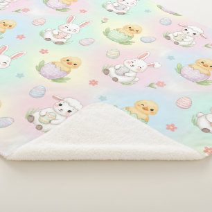 Cute Bunny Chick & Lammetjes Pasen Patroon Sherpa Deken