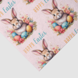 Cute Bunny Colorful Eggs Flowers Happy Easter Tissuepapier