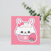 Cute Bunny Cupcake Invitations de fête d'anniversa (Debout devant)