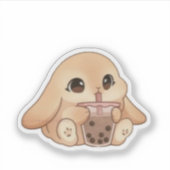 Cute Bunny Drinking Boba Tea Sticker (Devant)