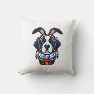 Cute Bunny Ear Saint Bernard-hond Pasen-ei-eigenaa Kussen