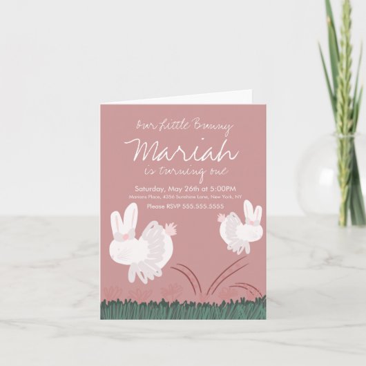 Cute Bunny Easter 1st Birthday Hand Drawn Kraft (Voorkant)