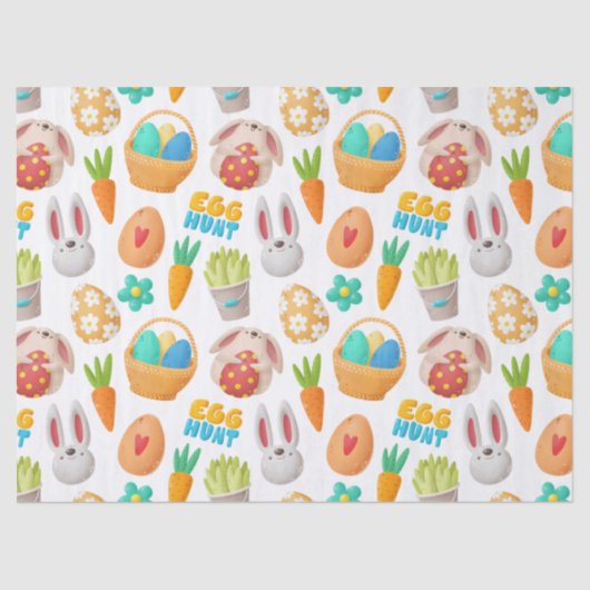 Cute Bunny, Easter Basket and Eggs Decoupage Tissuepapier (Voorkant)