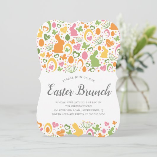 Cute Bunny Easter Brunch Dinner Kaart (Staand voorkant)