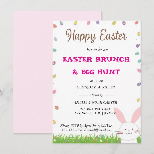 Cute Bunny  Easter BRUNCH & HUNT Kaart (Voorkant / Achterkant)
