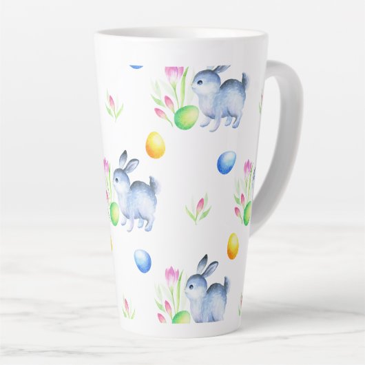 Cute Bunny Easter Egg Pattern, Happy Easter Latte Mok (Rechterhoek)
