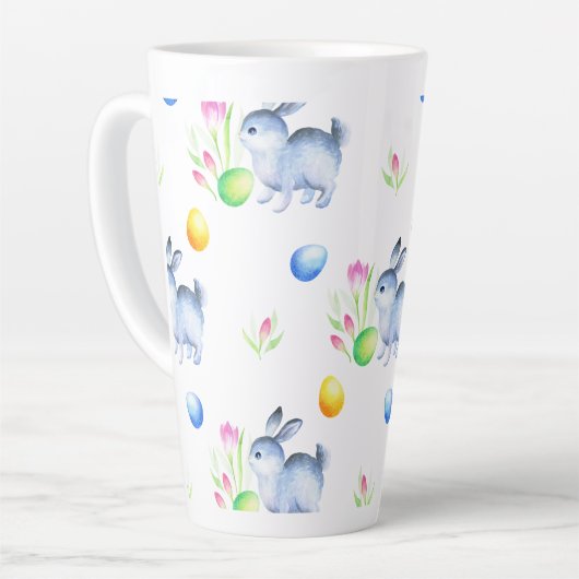 Cute Bunny Easter Egg Pattern, Happy Easter Latte Mok (Linkerhoek)
