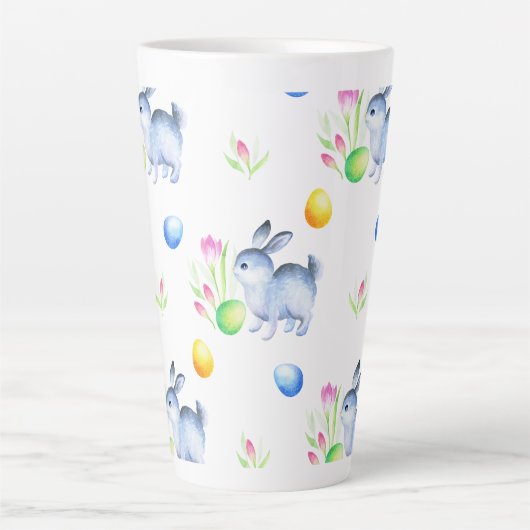 Cute Bunny Easter Egg Pattern, Happy Easter Latte Mok (Voorkant)