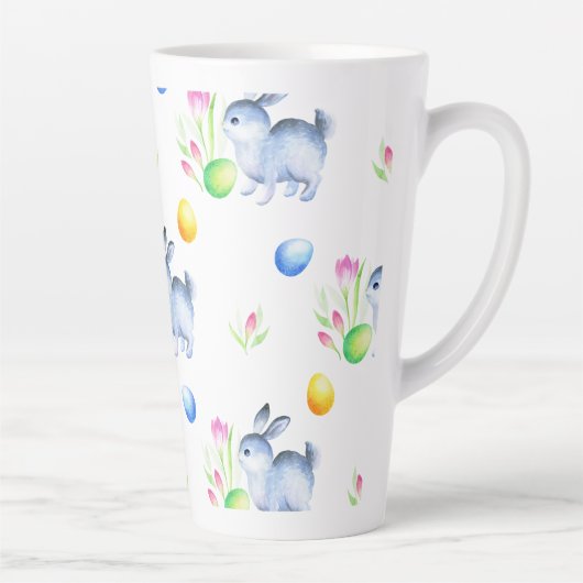 Cute Bunny Easter Egg Pattern, Happy Easter Latte Mok (Rechts)