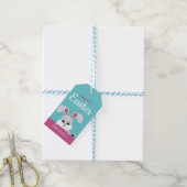 Cute Bunny Easter Gift Label (Turquois/Roze) Cadeaulabel (Met Touw)