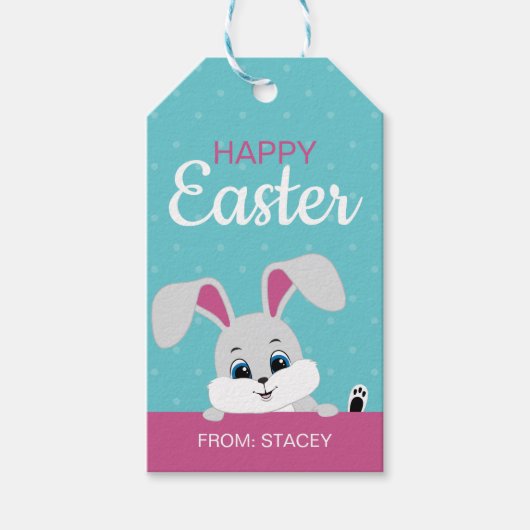 Cute Bunny Easter Gift Label (Turquois/Roze) Cadeaulabel (Voorkant)