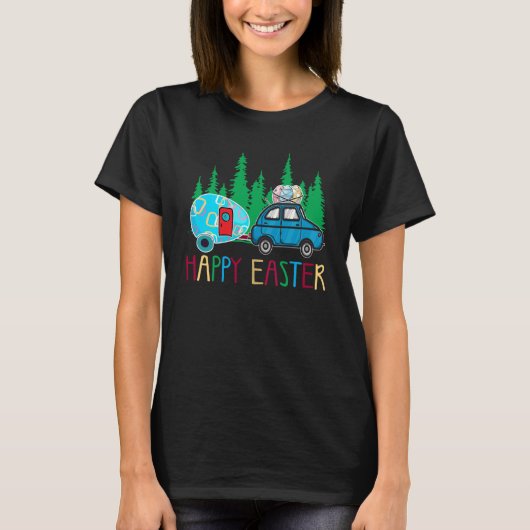 Cute Bunny Eggs Easter Camping Happy Easter Day Ca T-shirt (Voorkant)
