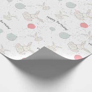 Cute Bunny en Ballonnen Verjaardags Inpakpapier