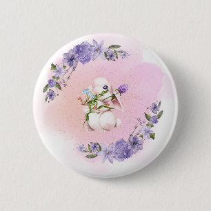 Cute Bunny en Flowers Ronde Button 5,7 Cm