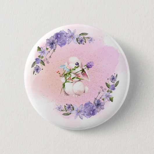 Cute Bunny en Flowers Ronde Button 5,7 Cm (Voorkant)