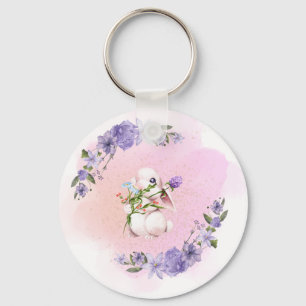 Cute Bunny en Flowers Sleutelhanger