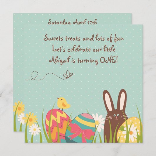 Cute Bunny et Oeufs de Pâques 1er Invitation d'ann (Devant / Derrière)