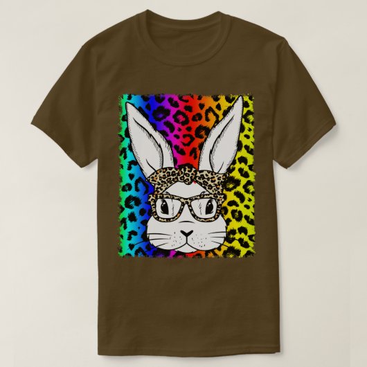 Cute Bunny Face Glasses Rainbow Leopard Bleekt T-shirt (Design voorkant)
