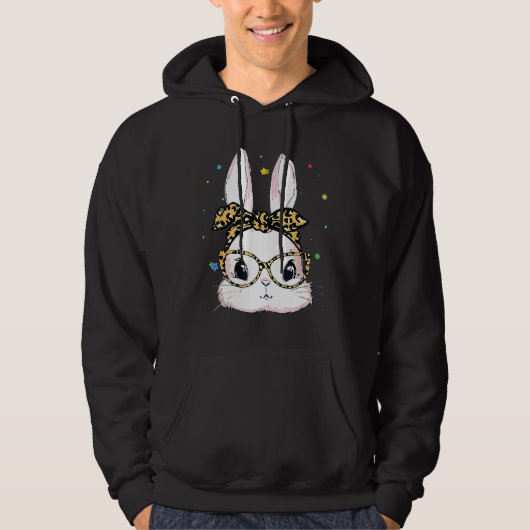 Cute Bunny Face Leopard Glasses Headband Happy Eas Hoodie (Voorkant)