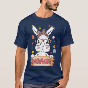 Cute Bunny Face Leopard Print Glasses Mawmaw Easte T-shirt