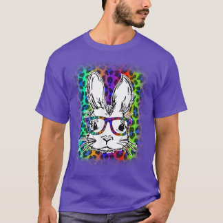 Cute Bunny Face Rainbow Leopard Bleaching Happy Ea T-shirt