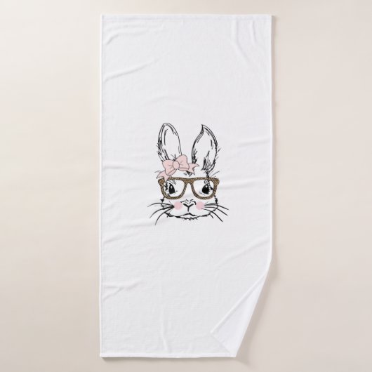 Cute Bunny Face Shirt Leopard Print Glasses EASTER (Serviette de bain)
