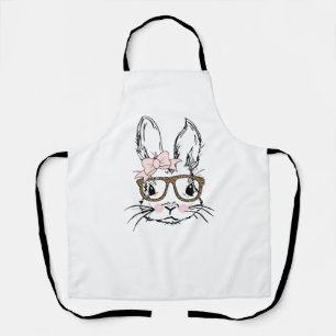 Cute Bunny Face T-shirt Luipaardprint Bril OOSTEN Schort