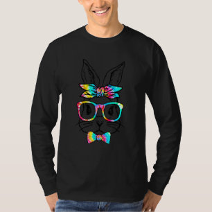 Cute Bunny Face Tie Dye Glasses Headband Happy Eas T-shirt