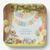 Cute Bunny First Birthday Papieren Bordje (Voorkant)