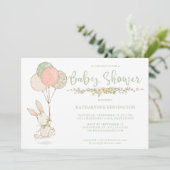 Cute  Bunny Floral Baby shower Kaart (Staand voorkant)