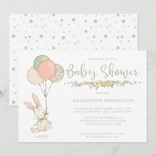 Cute  Bunny Floral Baby shower Kaart (Voorkant / Achterkant)