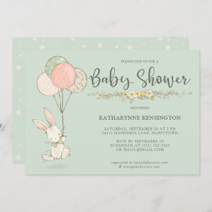 Cute Bunny Floral Baby shower Kaart